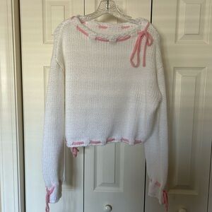 White and Pink Knit Sweater